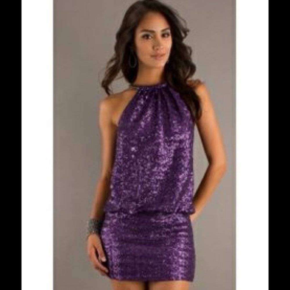 LAUNDRY Purple Sequin Party Minidress (size 6)